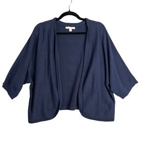 Woman Within Crop Cardigan Plus Sz 1X Blue Y2K Open Front Shrug 100% Cotton NEW